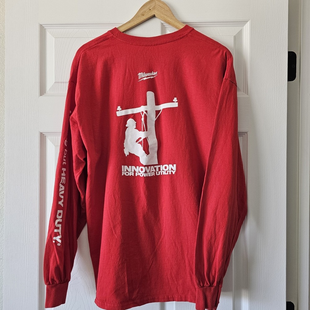 Milwaukee Tools Lineman Shirt Mens L/Xl Red Long Sleeve Chest 43" Length 29" #29